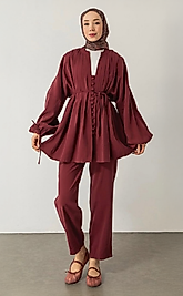 Nervür Tunikli Bordo Kadın Takım