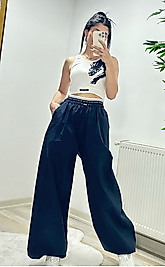 Lacivert Renk Lastikli Rahat Kadın Pantolon Takım