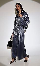 Parlak Kumaş İkili Takım - Gümüş