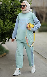 Mint Çift Renk Penye Eşofman Takımı Kadın