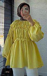 Çiçek Detaylı Poplin Tunik Sarı