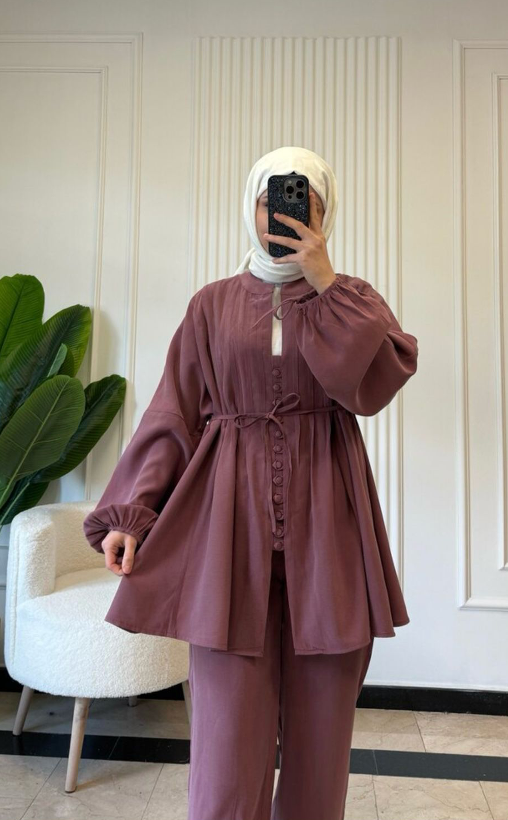 Nervür Tunikli Gülkurusu Kadın Takım