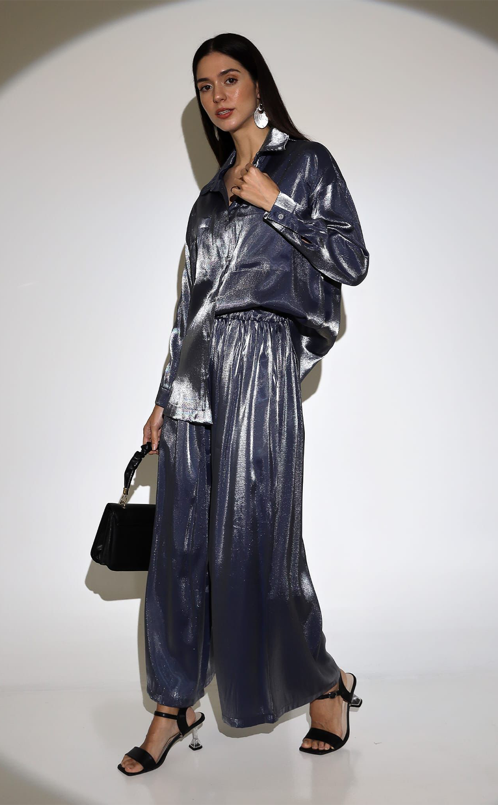 Parlak Kumaş İkili Takım - Gümüş