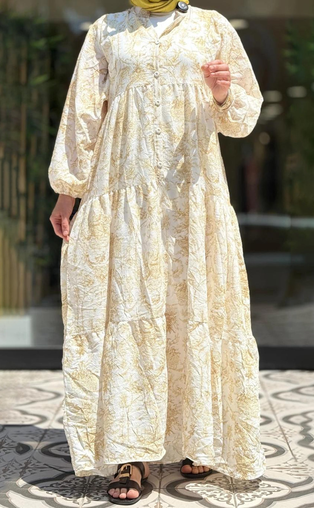 Pastoral Desen Kadın Elbise Sarı