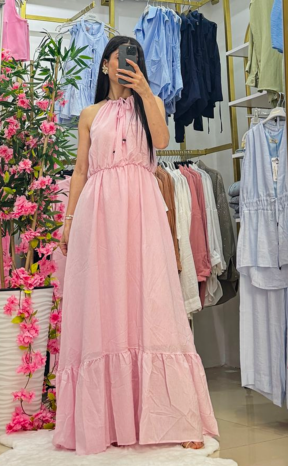 Boncuk Detaylı Uzun Elbise