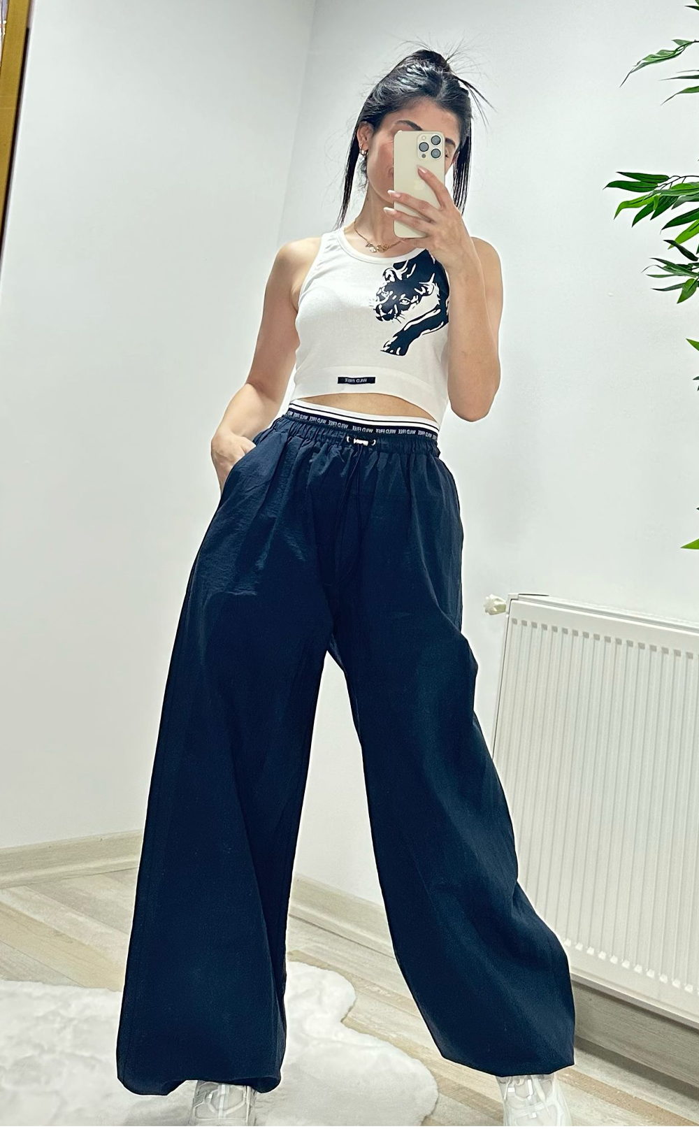 Lacivert Renk Lastikli Rahat Kadın Pantolon Takım