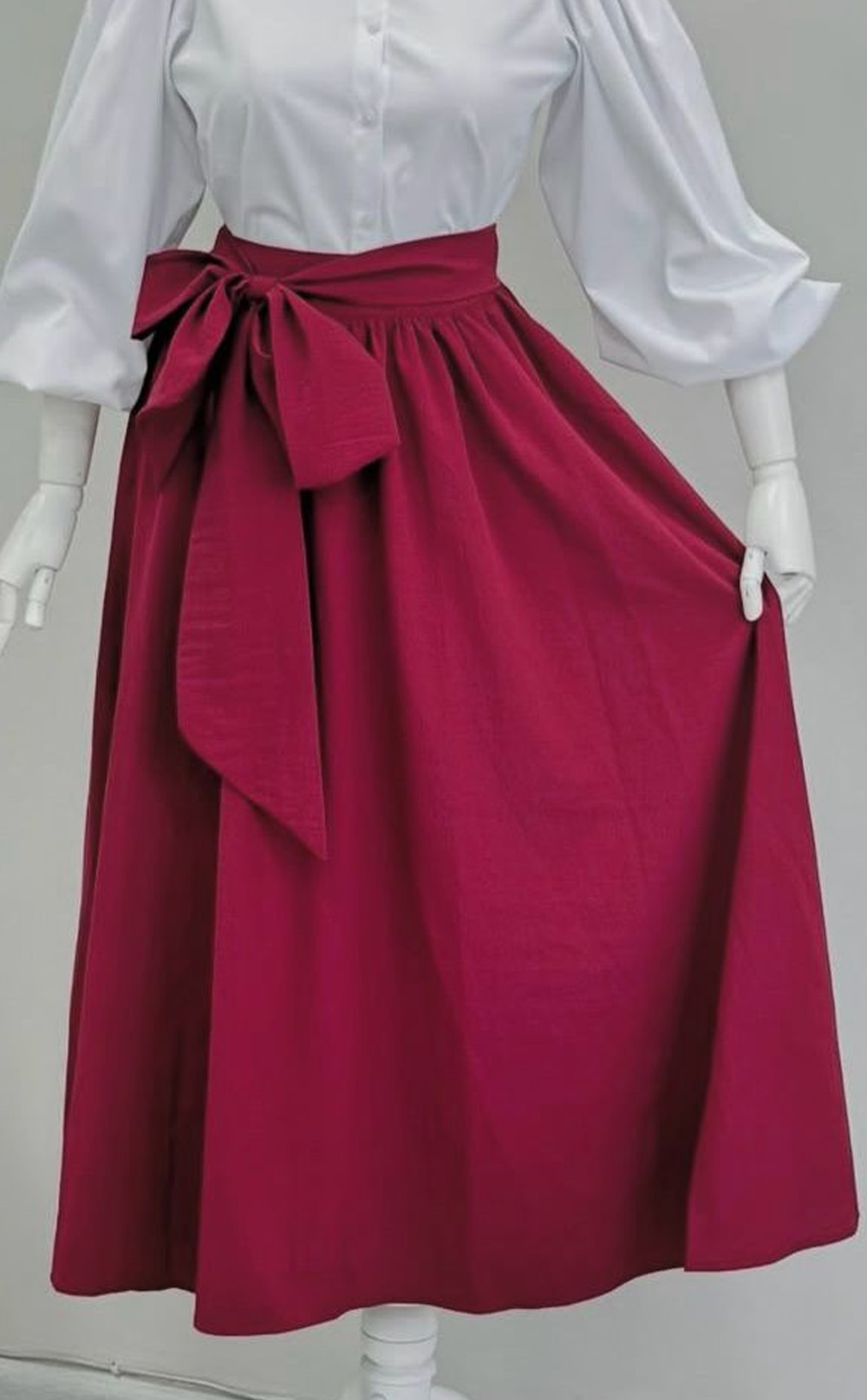 Fiyonklu Belden Bağlamalı Kloş Kadın Etek